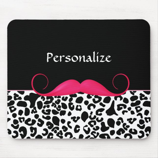 Modischer rosa Schnurrbart-Girly Leopard-Druck mit Mousepad (Vorne)