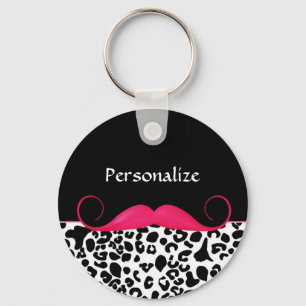 Modischer rosa Schnurrbart-Girly Leopard-Druck mit Schlüsselanhänger