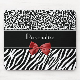 Modischer Schwarzweiss-Leopardzebra-Druck-roter Mousepad