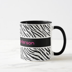 Modischer Schwarzweiss-Tiger Stripes rosa Namen Tasse