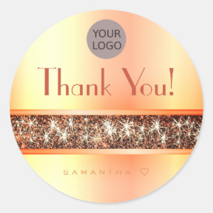 Modischer Shimmery Orange Glitzer Danke Text Runder Aufkleber
