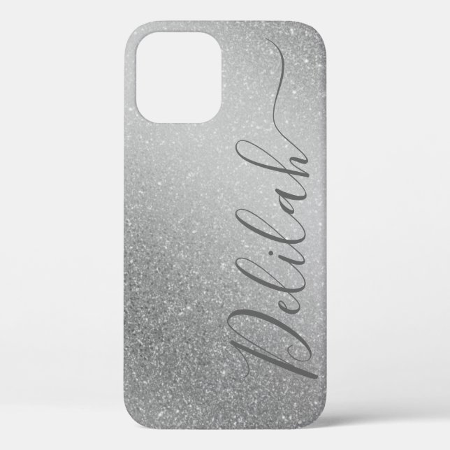 Modischer Silver Glitzer Gray Calligrafy Name Case-Mate iPhone Hülle (Rückseite)