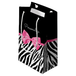 Modischer Zebra-Druck-schicker Pink-Bogen und Name Kleine Geschenktüte