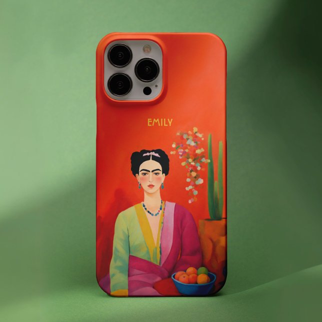 Modisches Abstraktes Orange Frida Kahlo Portrait Case-Mate iPhone Hülle (The fashionable, trendy personalized phone case with Frida Kahlo Portrait Painting Art in Orange;)