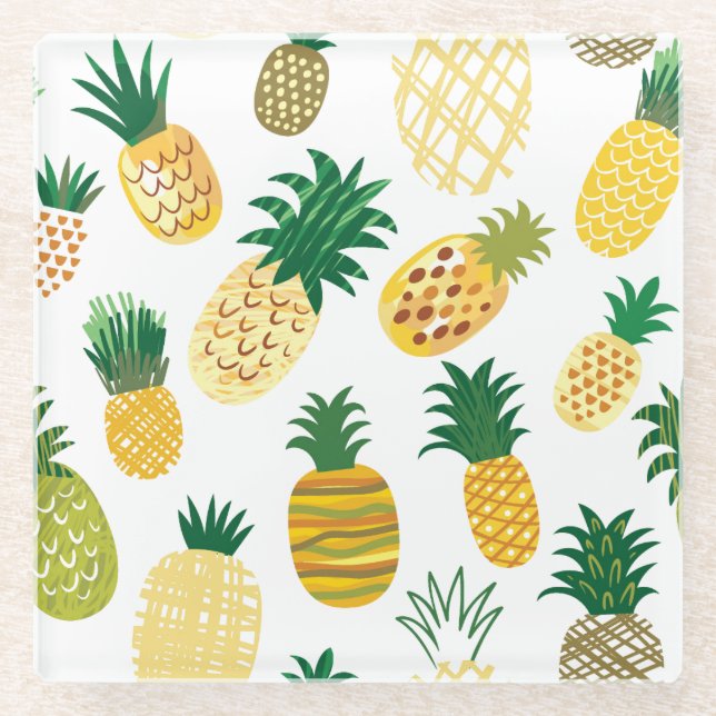 Modisches Ananas-Muster Glasuntersetzer (Vorderseite)