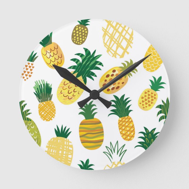 Modisches Ananas-Muster Runde Wanduhr (Vorderseite)