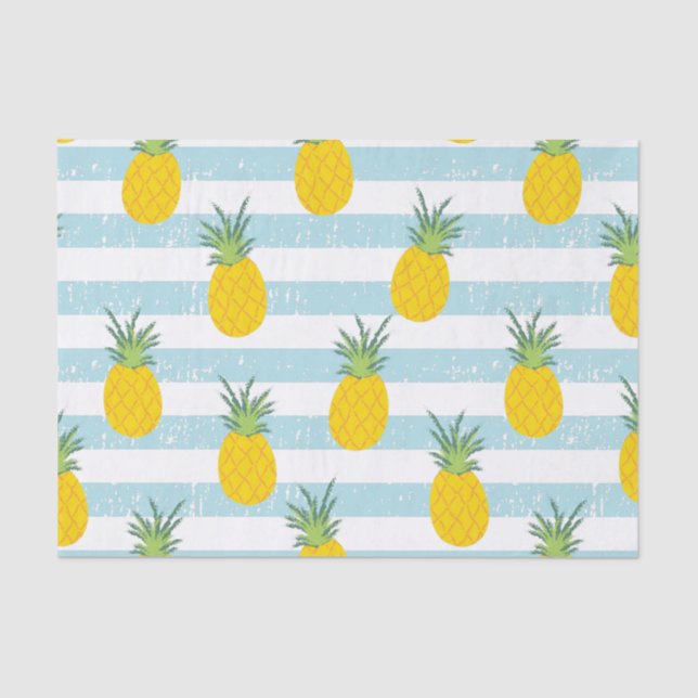 Modisches blaues Weiß Stripes Ananas-Muster Seidenpapier (Vorderseite)