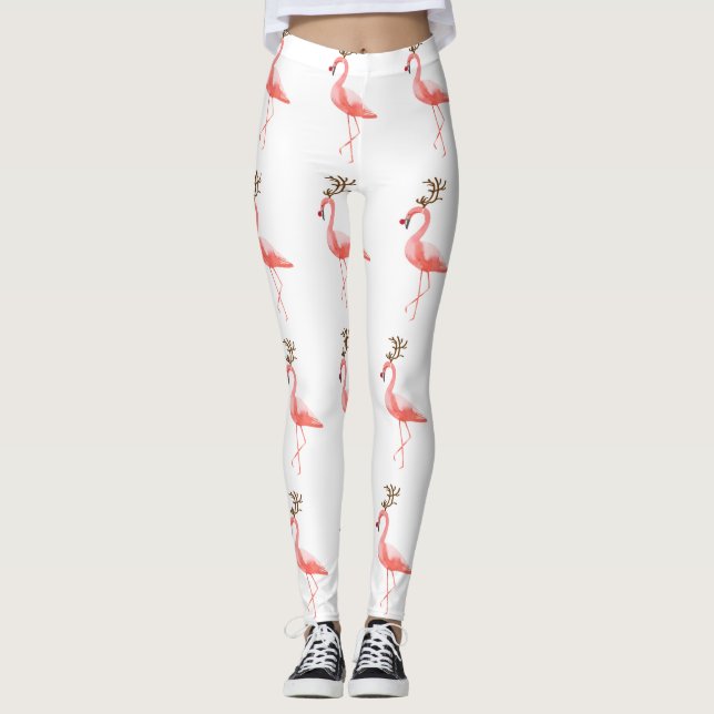 Modisches Flamingoweihnachtsren Leggings (Vorderseite)