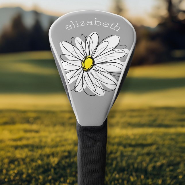 Modisches Gänseblümchen mit Grau und Gelb Golf Headcover (Personalized Golf Head Cover)