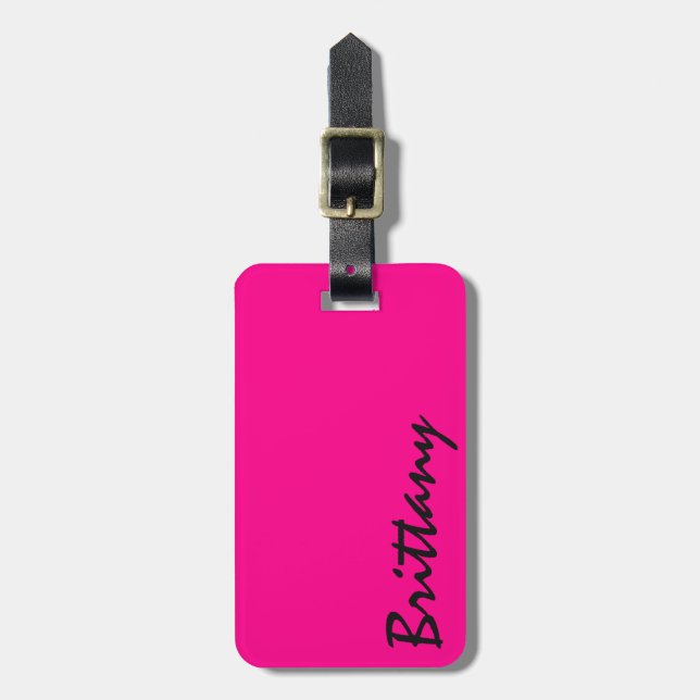 Modisches helles rosa und schwarzes Neonmonogramm Gepäckanhänger (Vorderseite vertikal)