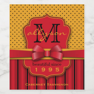 Modisches Monogramm-Retro gelbe Weinetikett