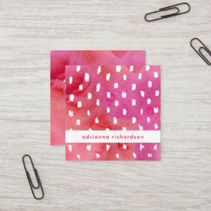 Modisches rosa und rotes Aquarell mit Punkten Quadratische Visitenkarte
