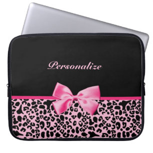 Modisches rosa und schwarzes Leopard-Pink-Band Laptopschutzhülle