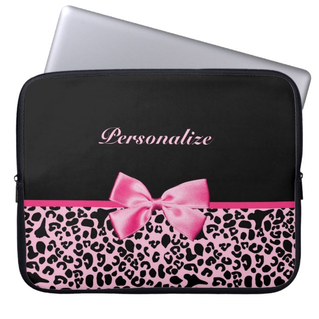 Modisches rosa und schwarzes Leopard-Pink-Band Laptopschutzhülle (Vorderseite)