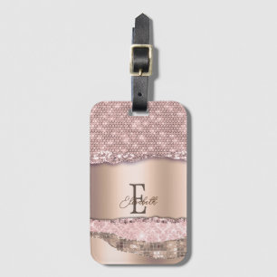 Modisches Roségold-Diamanten-Glitter-Monogramm Gepäckanhänger