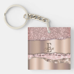 Modisches Roségold-Diamanten-Glitter-Monogramm Schlüsselanhänger