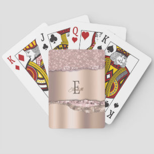 Modisches Roségold-Diamanten-Glitter-Monogramm Spielkarten