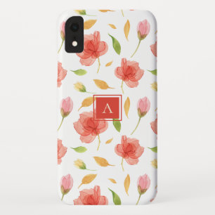 Modisches rotes Aquarell-Blumenmuster-Monogramm Case-Mate iPhone Hülle