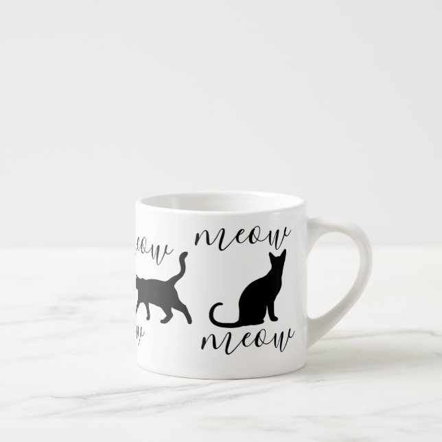 Modisches schwarze Katzenmeow-Skript Espressotasse (Rechts)