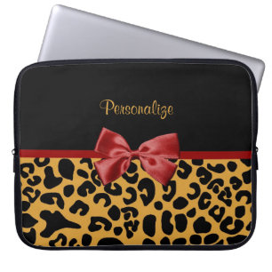 Modisches Schwarzes und Goldleopard-Druck-roter Laptopschutzhülle