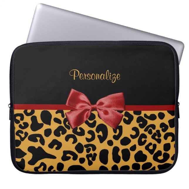 Modisches Schwarzes und Goldleopard-Druck-roter Laptopschutzhülle (Vorderseite)