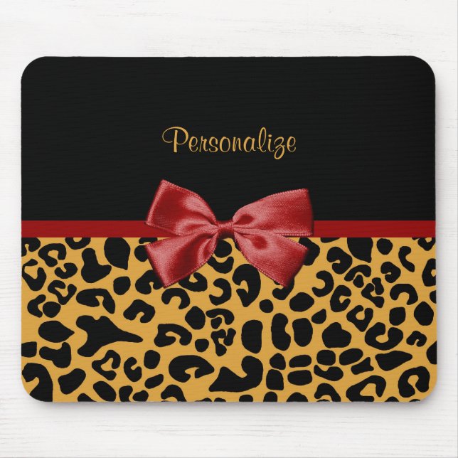 Modisches Schwarzes und Goldleopard-Druck-roter Mousepad (Vorne)
