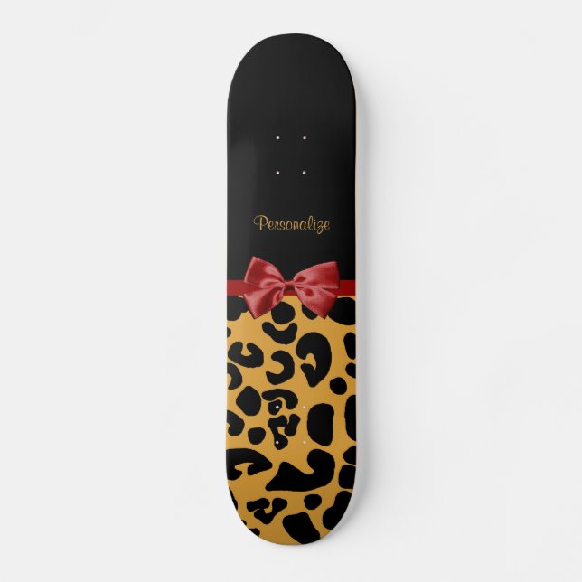 Modisches Schwarzes und Goldleopard-Druck-roter Skateboard (Vorderseite)