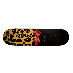 Modisches Schwarzes und Goldleopard-Druck-roter Skateboard