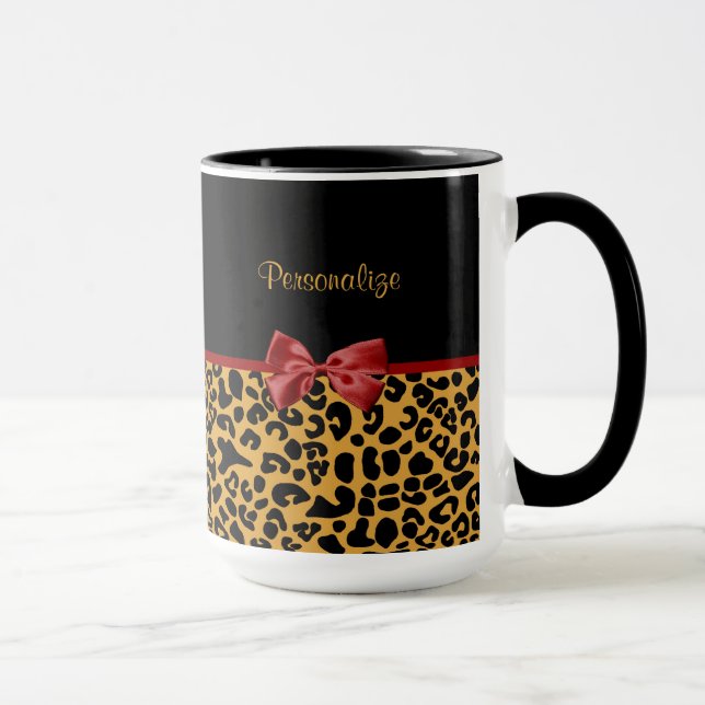Modisches Schwarzes und Goldleopard-Druck-roter Tasse (Rechts)