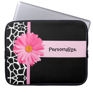 Modisches Schwarzweiss-Giraffen-Rosa-Gänseblümch Laptopschutzhülle