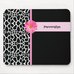 Modisches Schwarzweiss-Giraffen-Rosa-Gänseblümch Mousepad