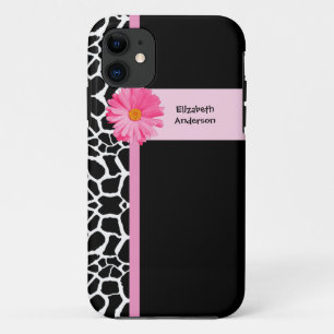 Modisches Schwarzweiss-Giraffen-Rosa-Gänseblümchen Case-Mate iPhone Hülle