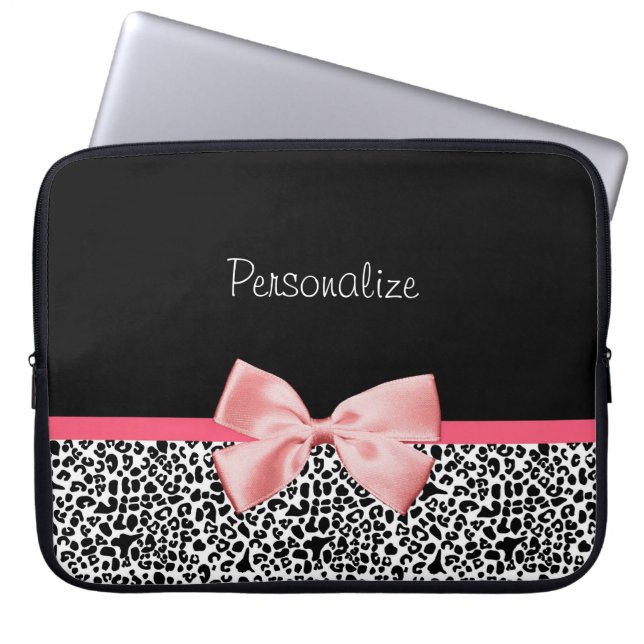 Modisches Schwarzweiss-Leopard-Druck-Rosa-Band Laptopschutzhülle (Vorderseite)