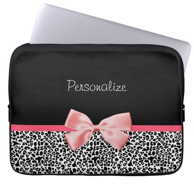 Modisches Schwarzweiss-Leopard-Druck-Rosa-Band Laptopschutzhülle (Vorderseite)