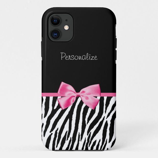 Modisches Schwarzweiss-Zebra-Druck-Rosa-Band Case-Mate iPhone Hülle (Rückseite)