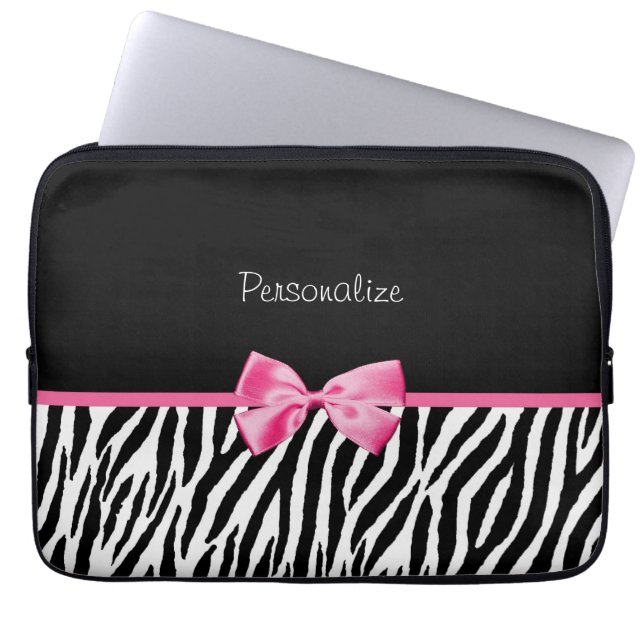 Modisches Schwarzweiss-Zebra-Druck-Rosa-Band Laptopschutzhülle (Vorderseite)