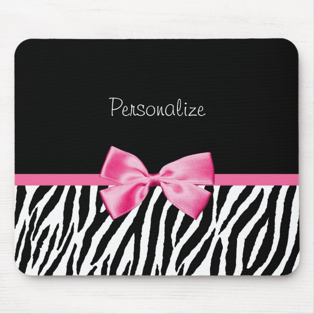 Modisches Schwarzweiss-Zebra-Druck-Rosa-Band Mousepad (Vorne)