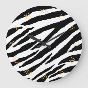 Modisches Schwarzweiss-Zebra-Tier-Muster Große Wanduhr