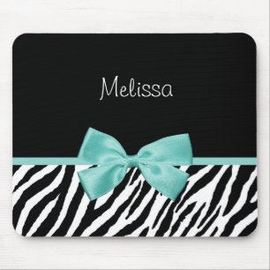 Modisches Zebra-Druck-Aqua-Minzen-Band mit Namen Mousepad