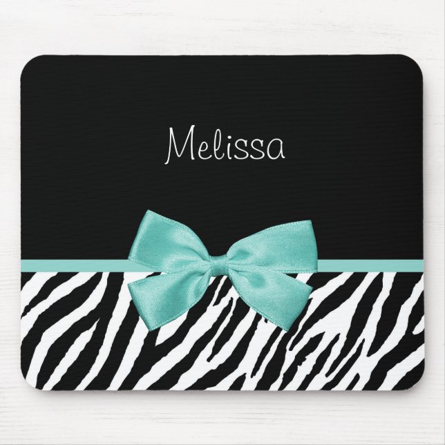Modisches Zebra-Druck-Aqua-Minzen-Band mit Namen Mousepad (Vorne)