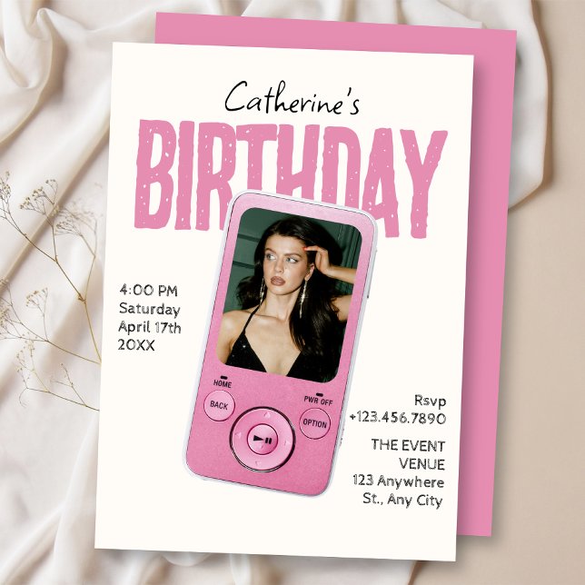 Modist rosa weißer Geburtstag  Einladung (Von Creator hochgeladen)