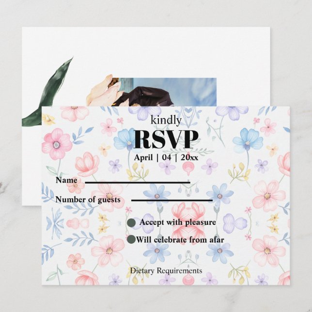 Modren blush pink floral  RSVP Card Einladung (Vorne/Hinten)
