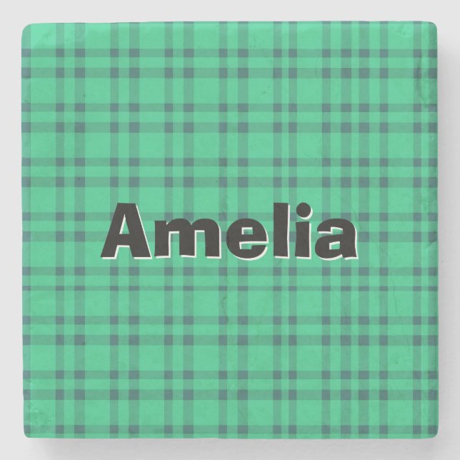 Modren elegant  Green check  Steinuntersetzer (Vorderseite)