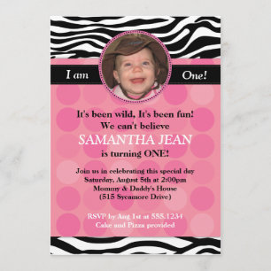 Modrosa Zebra FOTO Geburtstags-Einladung Einladung