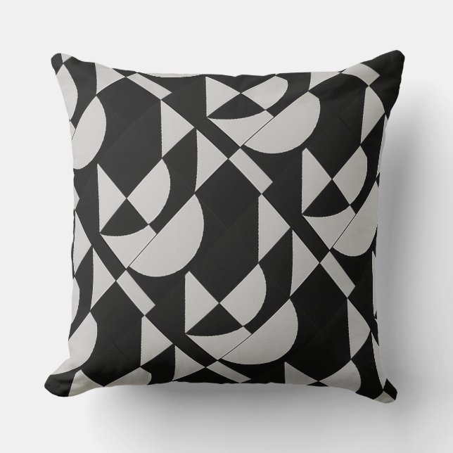 Modular Noir Echo Geometric Black White Cotton  Kissen (Vorderseite)