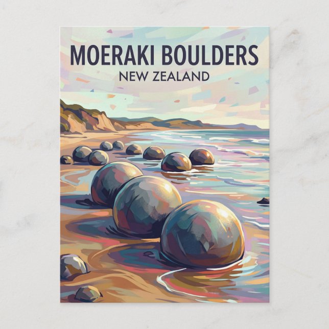 Moeraki-Felsblöcke Neuseeland Postkarte (Vorderseite)