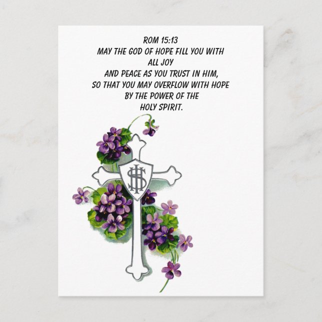 Möge der Gott der Hoffnung dich mit einer Kreuzpos Postkarte (Vorderseite)