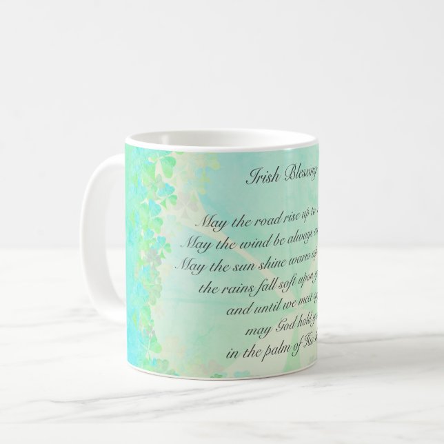 "Möge die Straße steigen..." Irish Sessing Kleebla Kaffeetasse (Vorderseite Links)