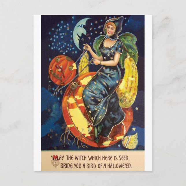Möge diese Hexe dir einen Halloweenvogel bringen Postkarte (Vorderseite)