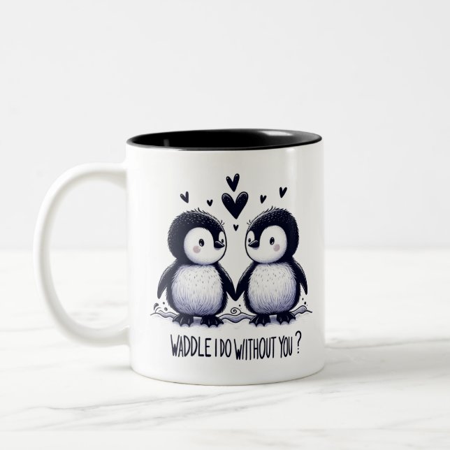 Möge ich ohne dich machen? Pinguin Zweifarbige Tasse (Links)